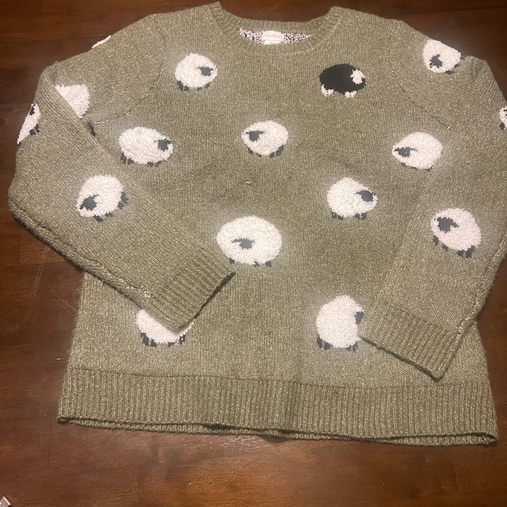 Charming Olive Sheep Pattern Sweater - image 1